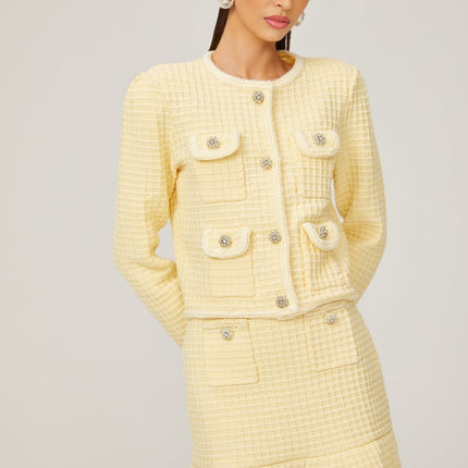 Dorotea Pastel Yellow Jacket and Skirt Sequin Embellished Set