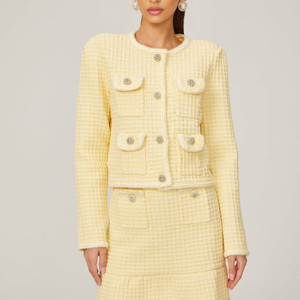 Dorotea Pastel Yellow Sequin Embellished Jacket and Skirt Set