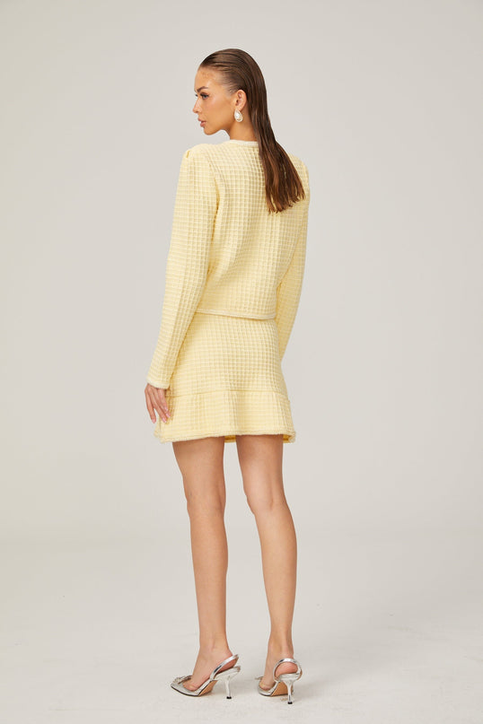 Dorotea Pastel Yellow Sequin Embellished Jacket Skirt Set