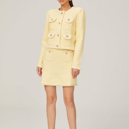 Dorotea Pastel Yellow Sequin Embellished Jacket Skirt Set