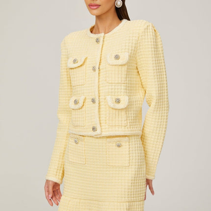Dorotea Pastel Yellow Sequin Embellished Jacket Skirt Set