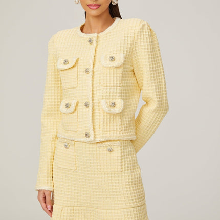 Dorotea Pastel Yellow Sequin Embellished Jacket and Skirt Set