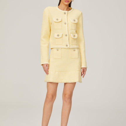 Dorotea Pastel Yellow Sequin Embellished Jacket and Skirt Set