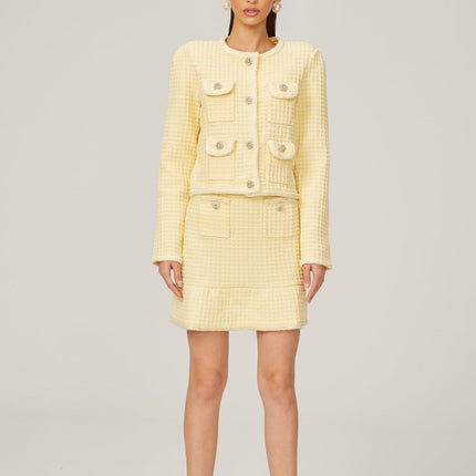 Dorotea Pastel Yellow Sequin Embellished Jacket & Skirt Set