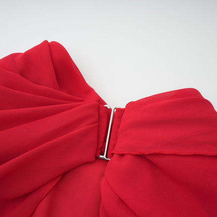 Dorotea Red Asymmetric Mini Dress with Open Back and Shoulder Pads