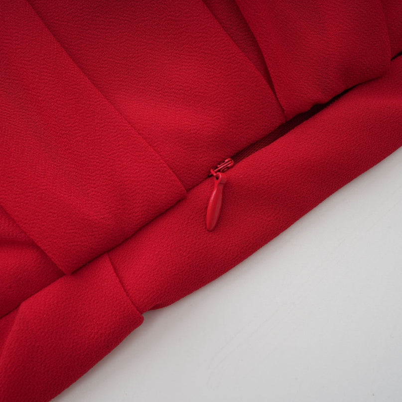 Dorotea Red Asymmetric Mini Dress with Open Back and Shoulder Pads