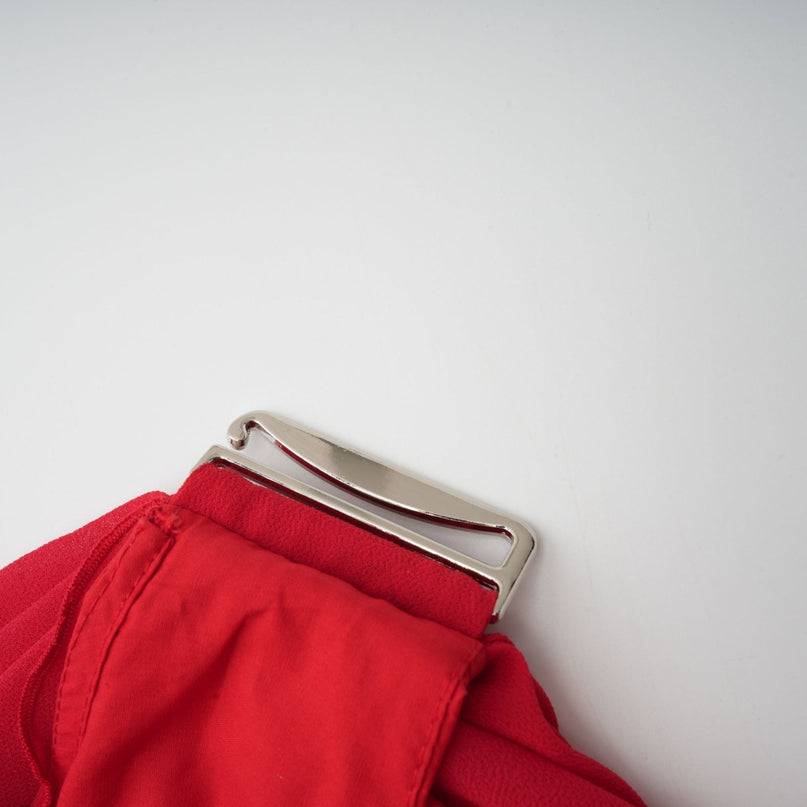 Dorotea Red Asymmetric Mini Dress with Open Back and Shoulder Pads