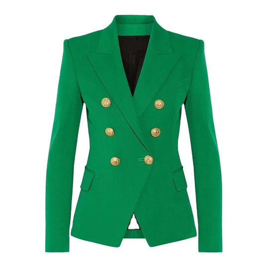 Double - Breasted Blazer with Gold Buttons - Green