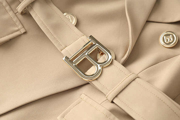 Double - Breasted Tailored Jacket with Unique Belt - Beige