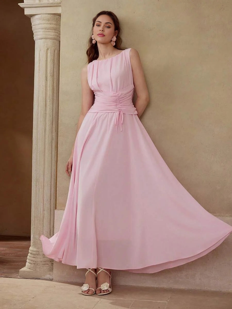 DRAWSTRING FRONT FLOWY DRESS