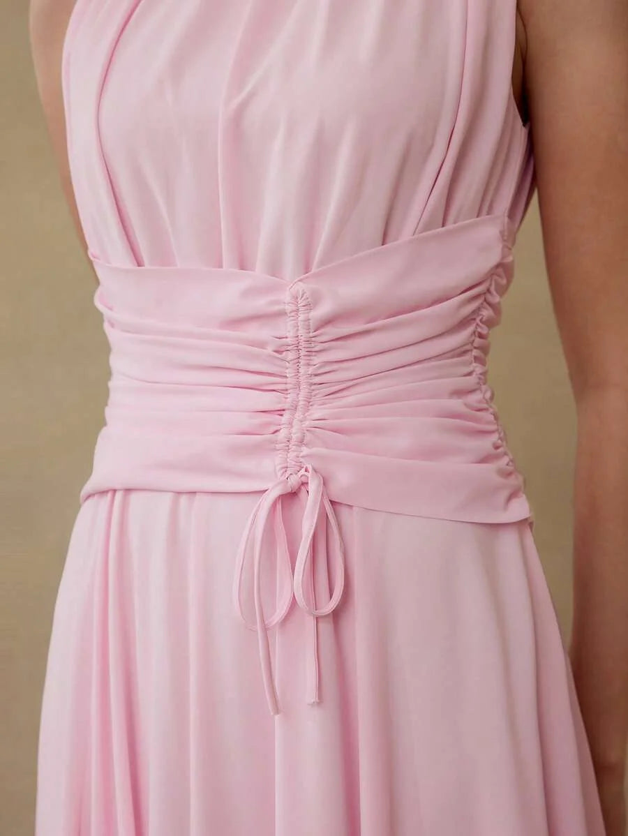 DRAWSTRING FRONT FLOWY DRESS