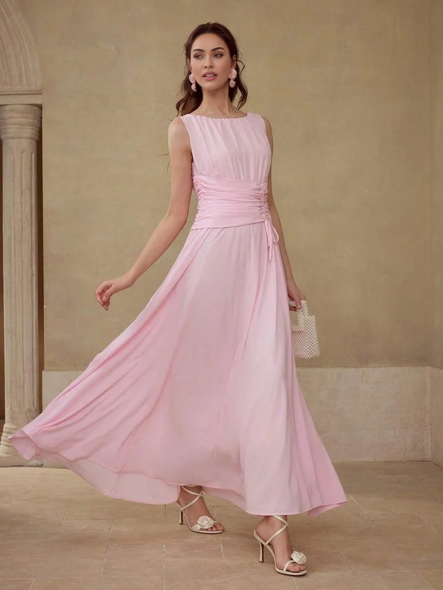 DRAWSTRING FRONT FLOWY DRESS