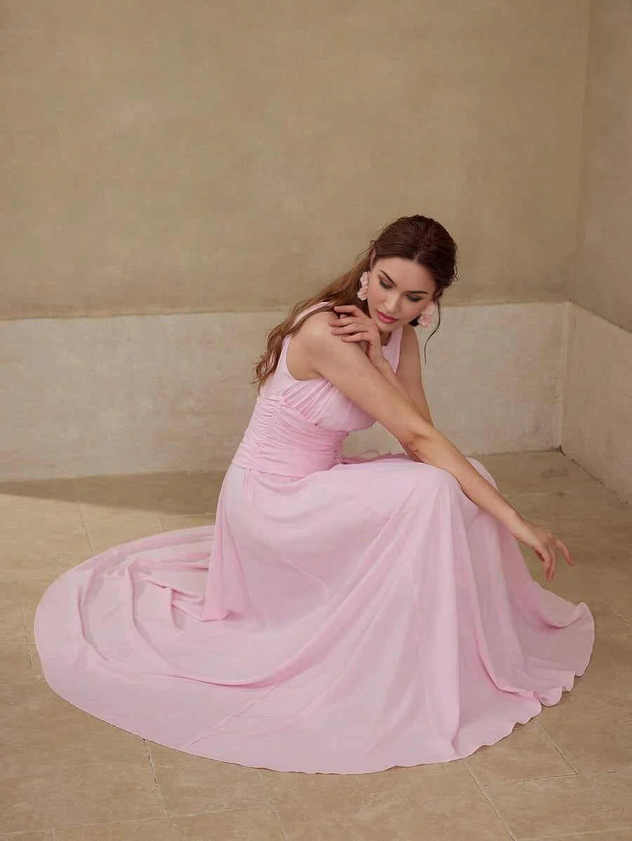 DRAWSTRING FRONT FLOWY DRESS