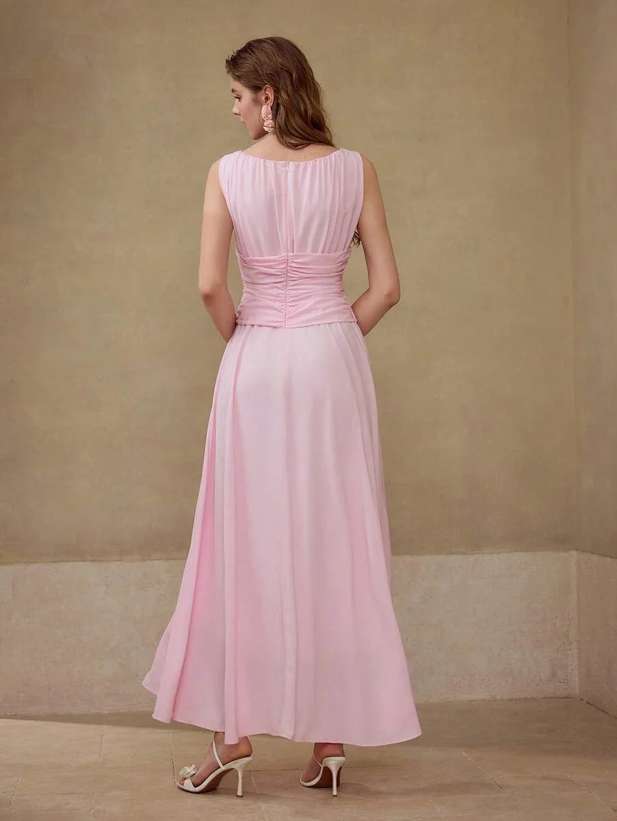 DRAWSTRING FRONT FLOWY DRESS