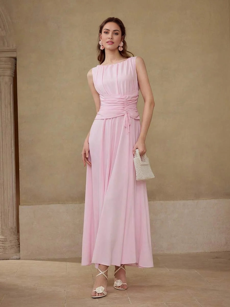 DRAWSTRING FRONT FLOWY DRESS