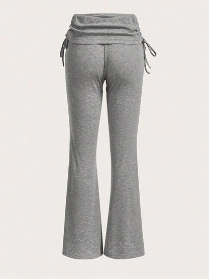 Drawstring Side Flare Leg Pants