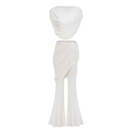 Dulcie White Asymmetrical Ruched Matching Set