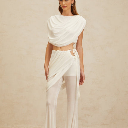 Dulcie White Asymmetrical Ruched Matching Set