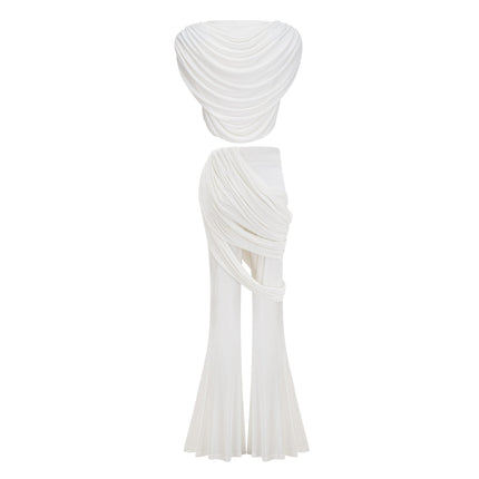 Dulcie White Asymmetrical Ruched Matching Set