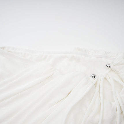 Dulcie White Asymmetrical Ruched Matching Set