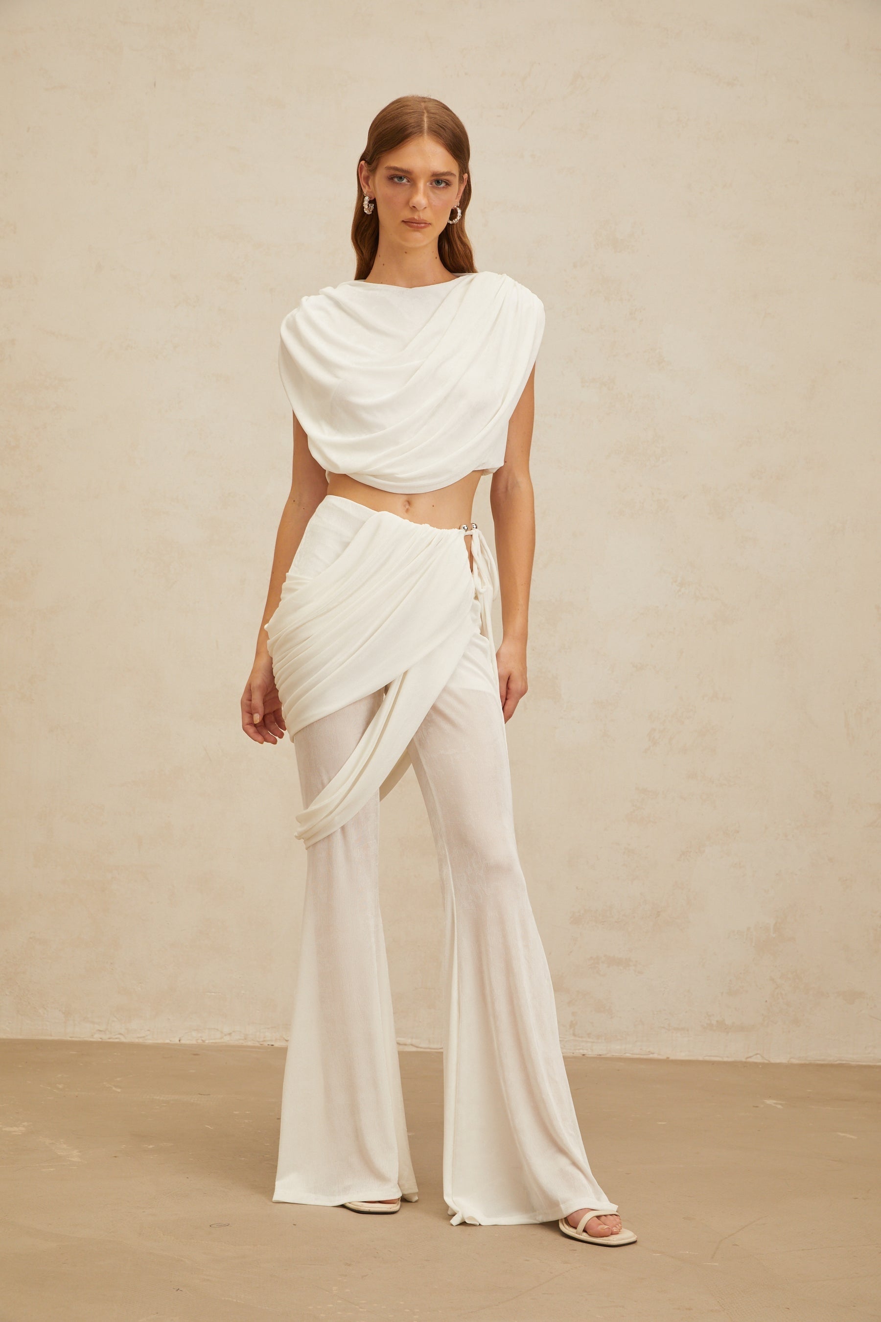Dulcie White Asymmetrical Ruched Matching Set
