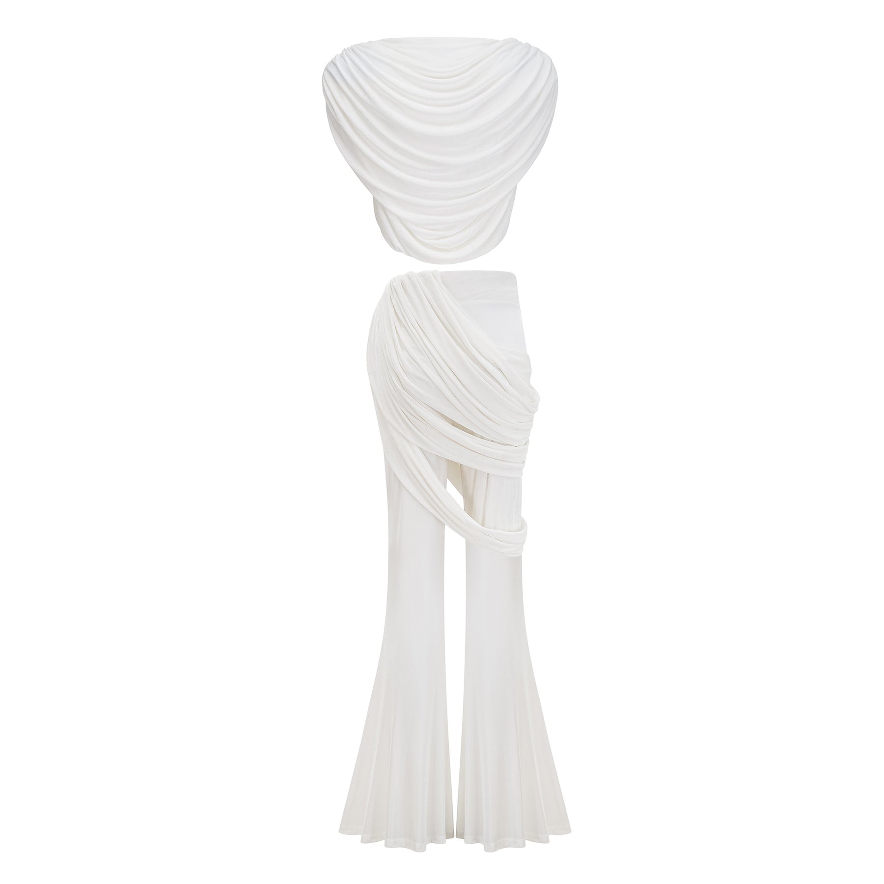 Dulcie White Asymmetrical Ruched Matching Set