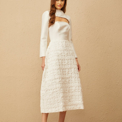 Dulcie White Floral Jacquard Shawl & Dress Set