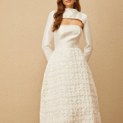 Dulcie White Floral Jacquard Shawl & Dress Set Women's Fashion