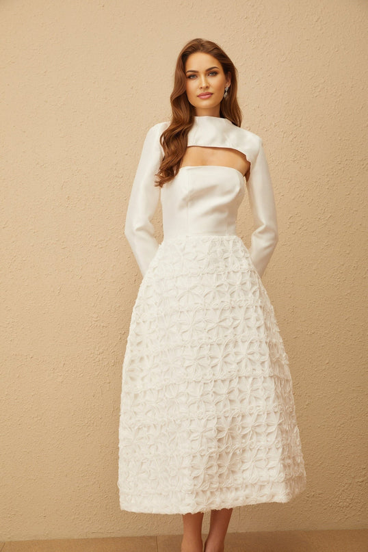 Dulcie White Floral Jacquard Shawl & Dress Set Women's Fashion