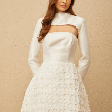 Dulcie White Floral Jacquard Shawl & Dress Set for Women