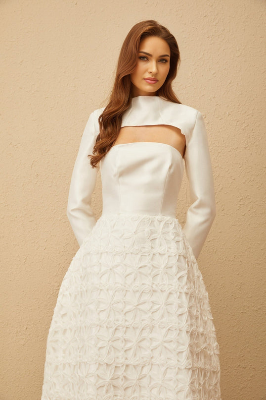 Dulcie White Floral Jacquard Shawl & Dress Set for Women