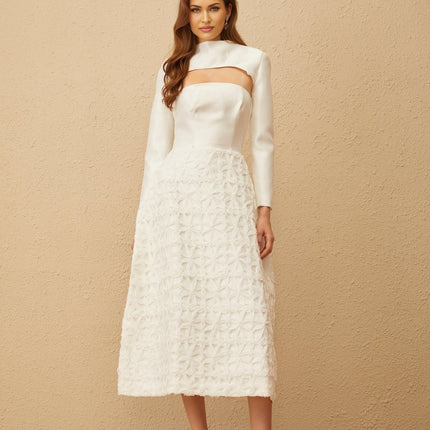 Dulcie White Floral Jacquard Shawl & Dress Set