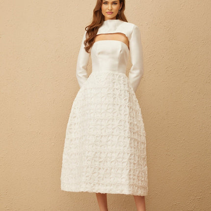 Dulcie White Floral Jacquard Shawl & Dress Set