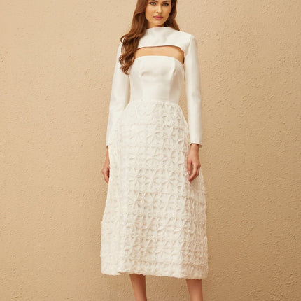 Dulcie White Floral Jacquard Shawl & Dress Set for Special Occasions
