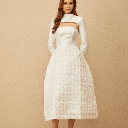 Dulcie White Floral Jacquard Shawl & Dress Set