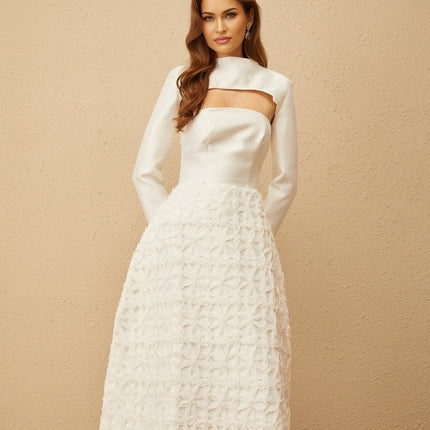 Dulcie White Floral Jacquard Shawl & Dress Set