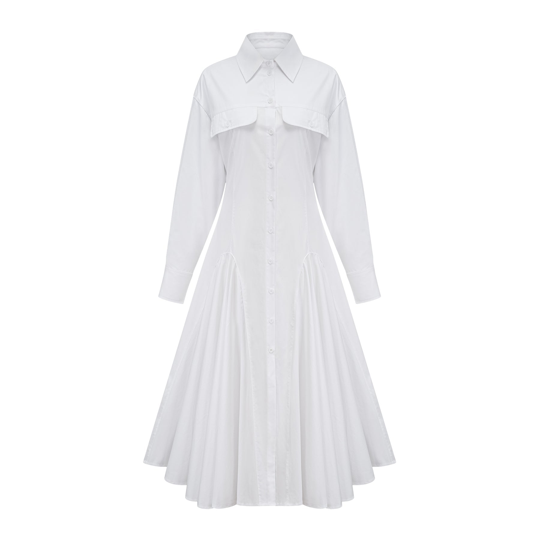 Dulcie white frontslit shirred shirt dress