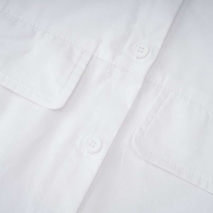 Dulcie white frontslit shirred shirt dress