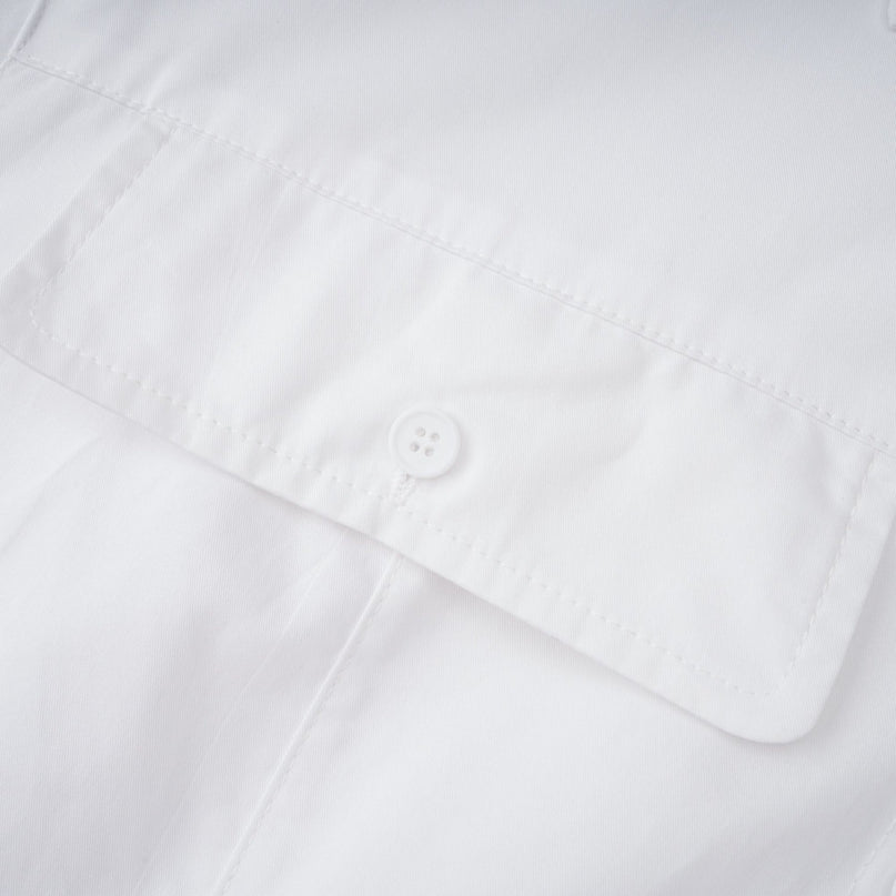 Dulcie white frontslit shirred shirt dress