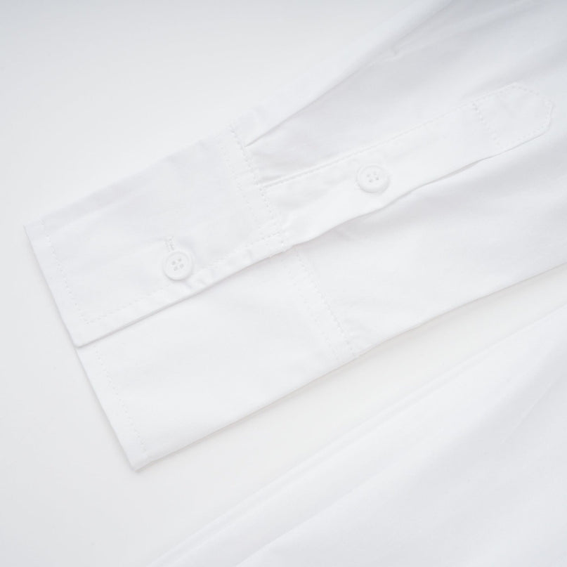 Dulcie white frontslit shirred shirt dress