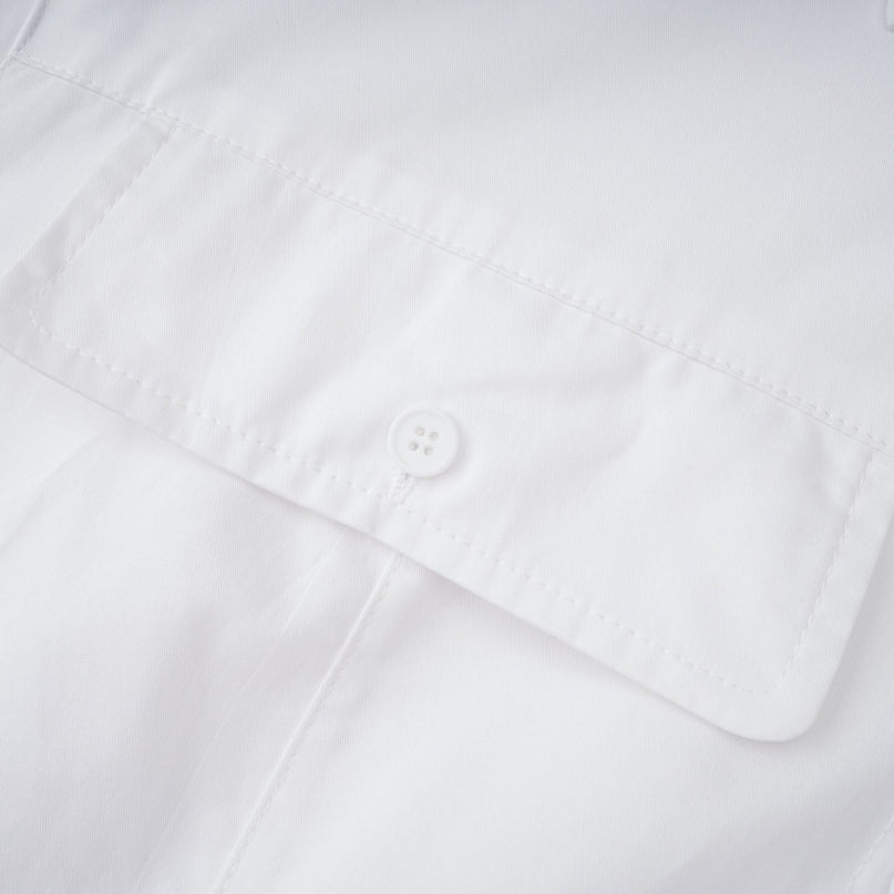 Dulcie white frontslit shirred shirt dress