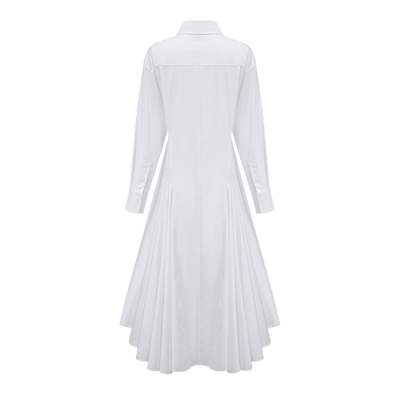 Dulcie white frontslit shirred shirt dress