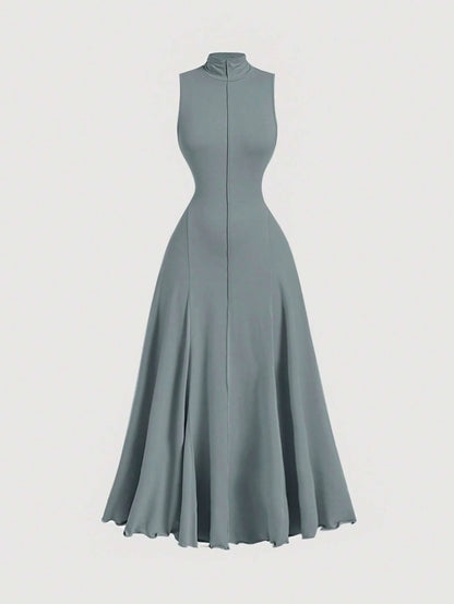 Dusty Blue Turtleneck Sleeveless Dress For WomenFall Long DressesCruise Women OutfitsElegant