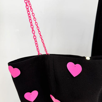 Dylan Black Heart Pattern Flare Set with Pink Accents