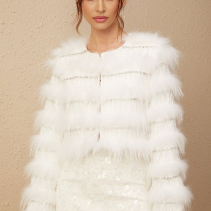 Dylan White Crystal Embellished Fur Jacket