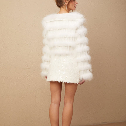 Dylan White Crystal Embellished Fur Jacket