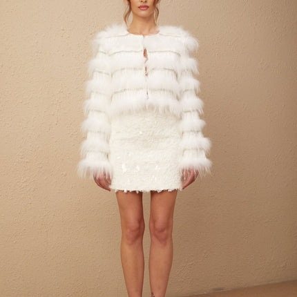 Dylan White Crystal Embellished Fur Style Jacket