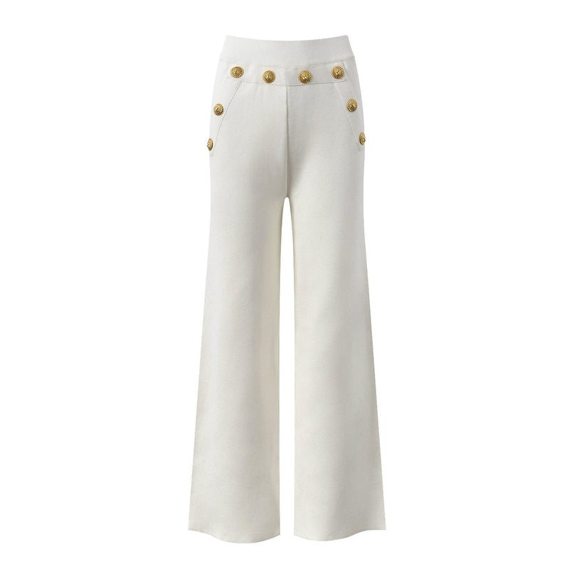 Dylan Wide-Leg White Button Detail Pants