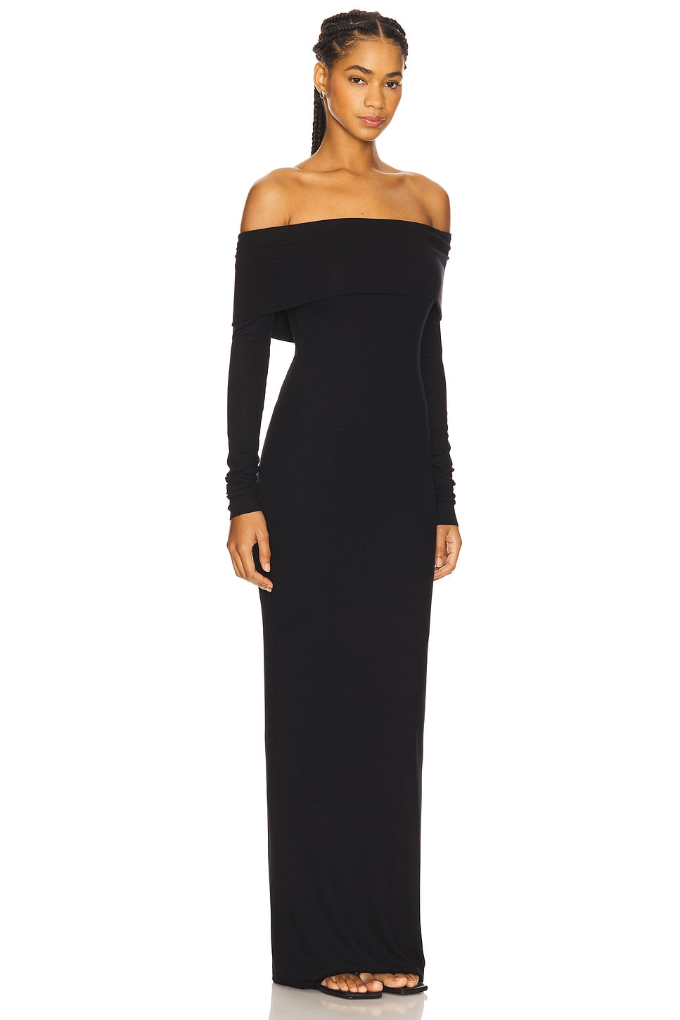 Long Sleeve Off-Shoulder Butter Rib Maxi Dress Eterne
