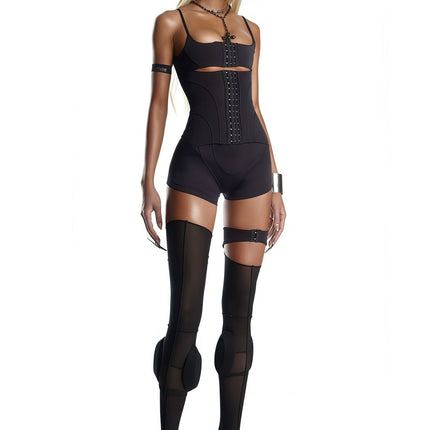 Jane wearing Éclat Black Hollow Detail Playsuit